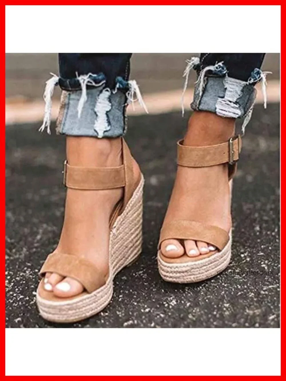 Women's Espadrille Platform Wedge Sandals with Ankle Strap Buckle, Faux